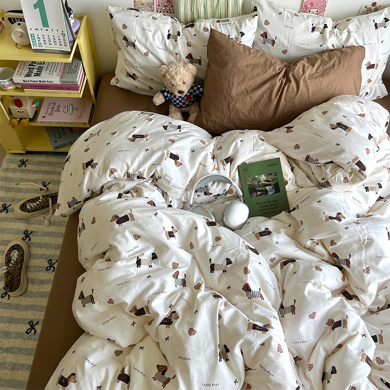 Clase A ropa de cama desnuda para dormir cuatro piezas de algodón lavado con agua sábanas de aire cubierta de cama de grado madre y bebé dormitorio de tres piezas