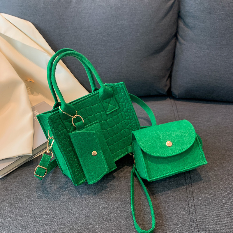 Patrón de cocodrilo de fieltro color sólido portátil pequeño bolso cuadrado conjunto de tres piezas bolso de la madre y el niño 2023 popular hombro crossbody simple bolso de las mujeres