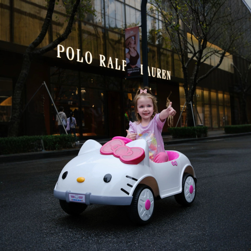 Children's Electric Car, Small Kt Cat Model, Four-Wheel Remote Control Car, Can Seat People, Swaying Feature, Cute Toy Car for Boys and Girls