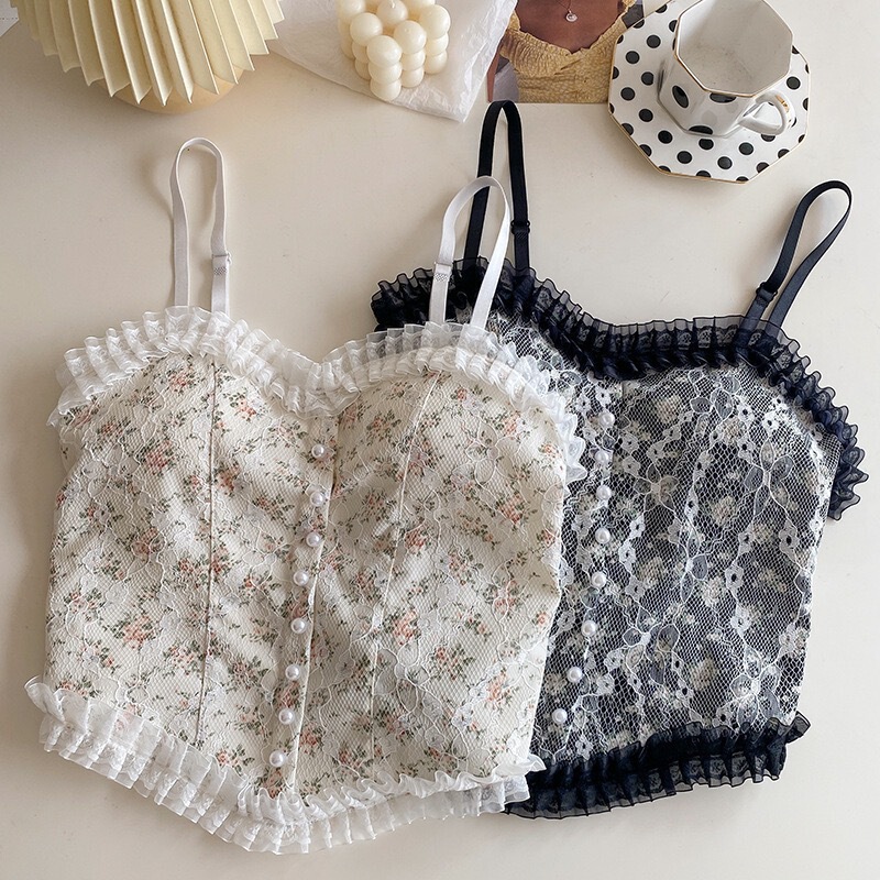 Popular lace floral small camisole beauty back wrapped chest with chest pad anti-exposure outer wear bottoming tube top for women Popular lace floral small camisole beauty back wrapped chest with chest pad anti-exposure outer wear bottoming tube top for women