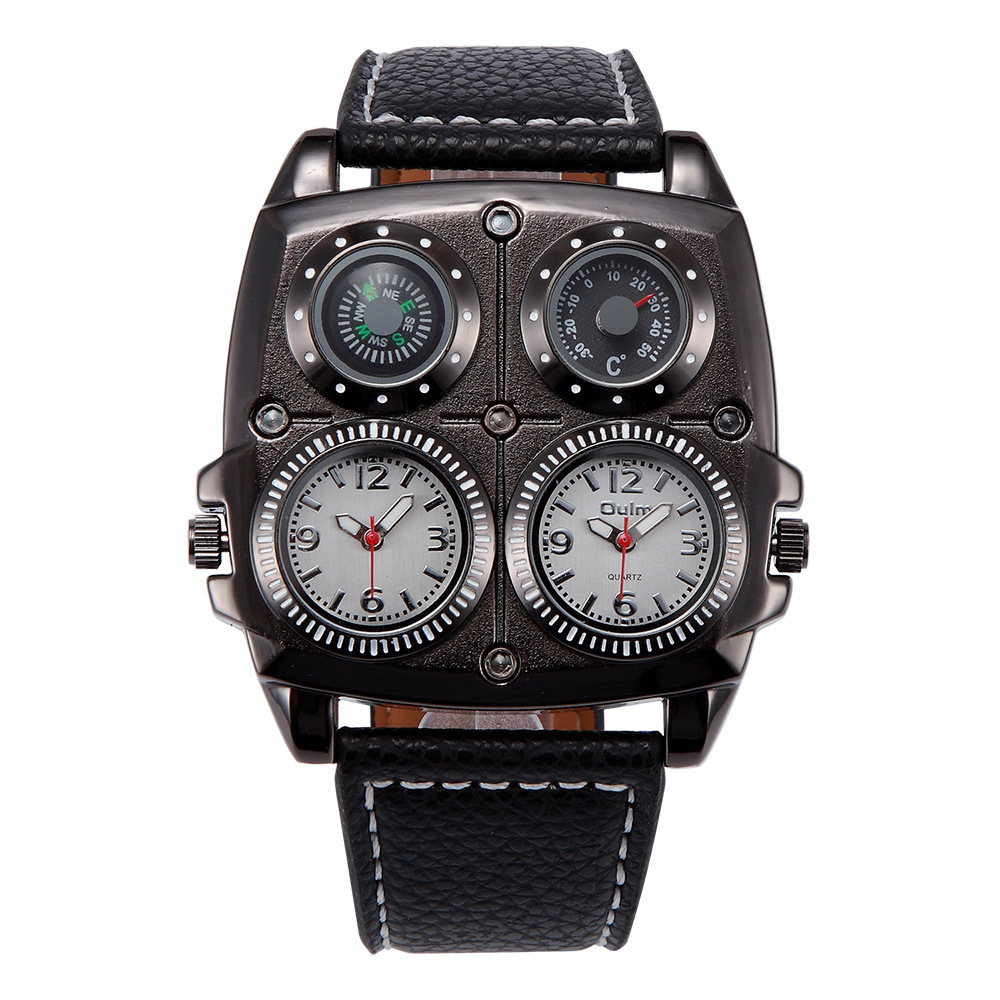 Oulm gran dial de moda casual reloj de los hombres gran dial doble zona horaria brújula decoración de los hombres reloj de cuarzo 1140 image 8