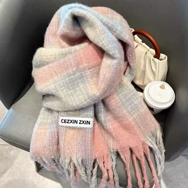 Mila Dea Plaid Scarf for Women Autumn and Winter Thickened Imitation Cashmere Student Warm Couple Scarf Manufacturer Cross-Border