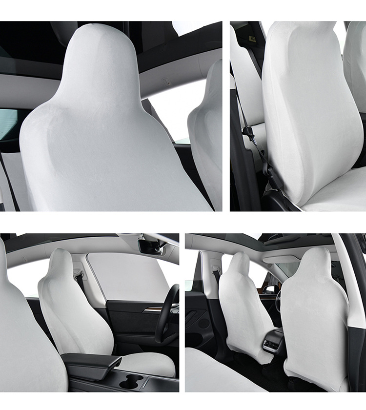 Front row universal seat covers for driver and passenger seats, made of DeRong elastic fabric, dustproof seat cushion and headrest separate covers