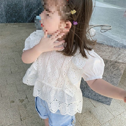 Girls' tops lace hollow breathable shirt tops 24 spring and summer new style foreign trade children's clothing drop shipping 3-8 years old