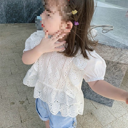 Girls' tops lace hollow breathable shirt tops 24 spring and summer new style foreign trade children's clothing drop shipping 3-8 years old