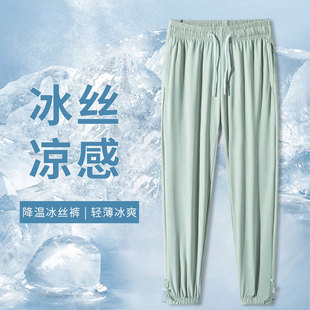Summer Ice Silk Pants for Men, Sun Protection, Quick-Drying, Elastic and Drapey Straight Pants for Women, Loose, Light and Breathable Sports Casual Pants