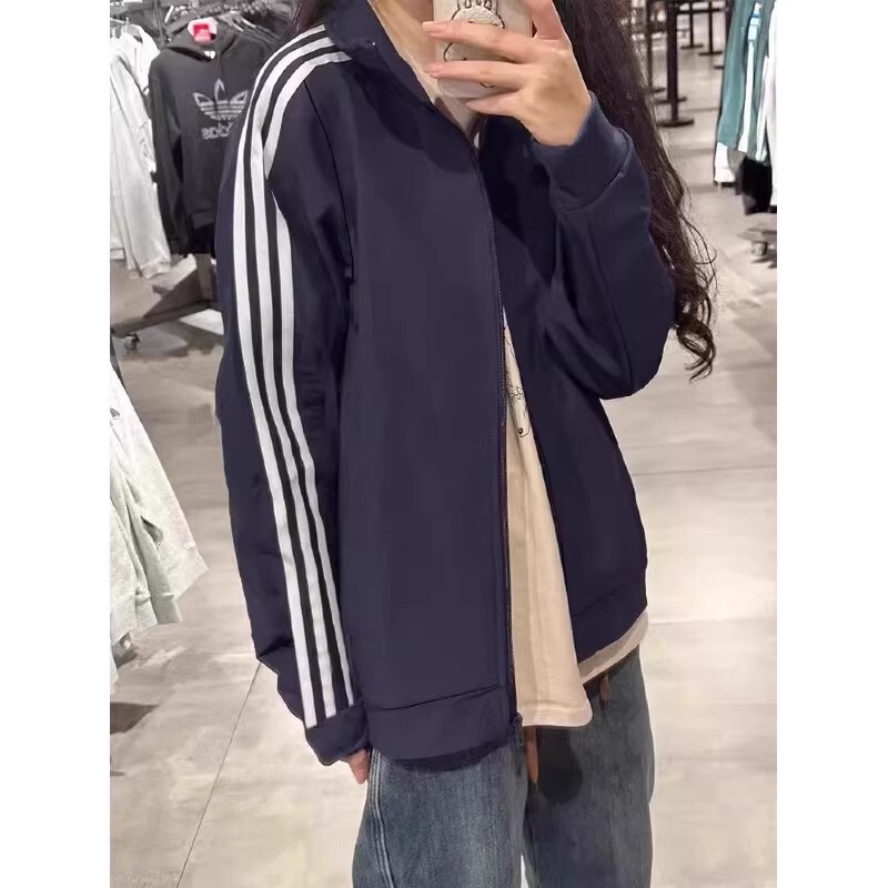 山东即墨卫衣藏青色两条杠女立领上衣复古棒球服秋夹克显瘦外套|undefined