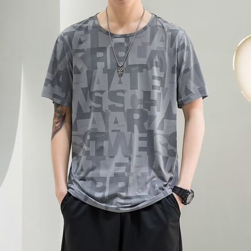 Men's Summer Sports Dry Fit T-Shirt Short Sleeve Crew Neck Mesh Loose Chilling Silk Ultra Thin Casual Outdoor Top