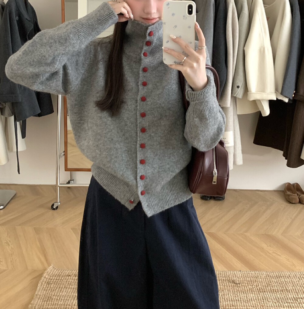 Casual Turtleneck Bag Buckle Sweater Cardigan Women'S Autumn And Winter New Lazy Wind Knitted Outer Women'S 20 Undefined