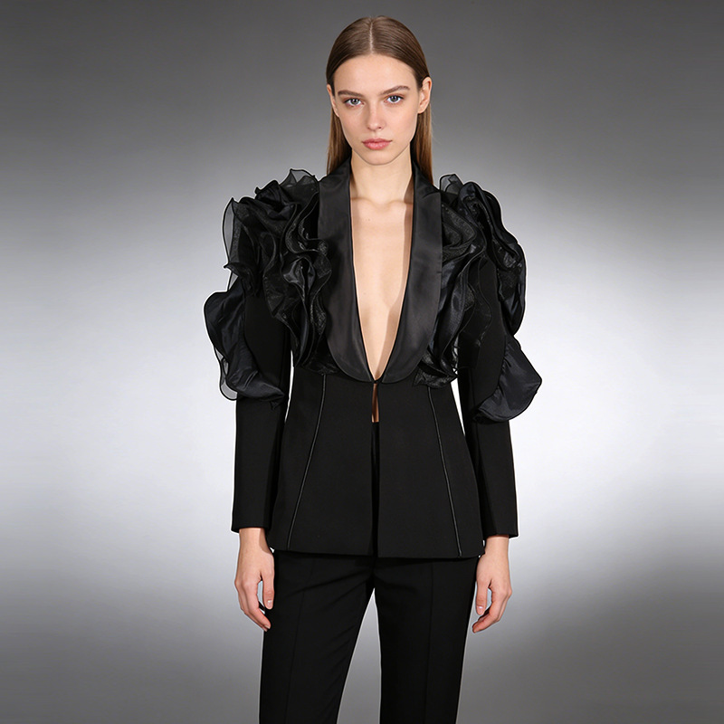 Fashionable Commuter Style Blazer for Women, 2026 Spring New Model, Elegant Ruffle Trim Design, Slim Fit Small Blazer