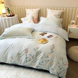 。四件套纯棉美式田园花卉刺绣床单被套4件套床上用品1.8m床
