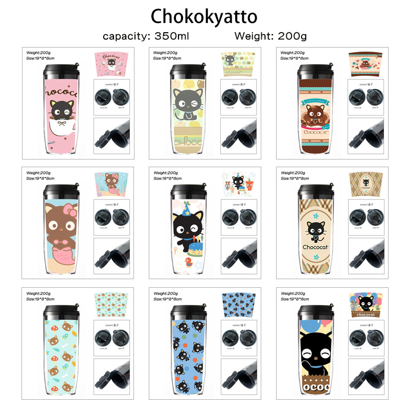 Sanrio Choc Cat Cup Anime Peripheral Double-Layer Insulated Drinking Cup Student Sports Water Bottle Drinking Cup Tea