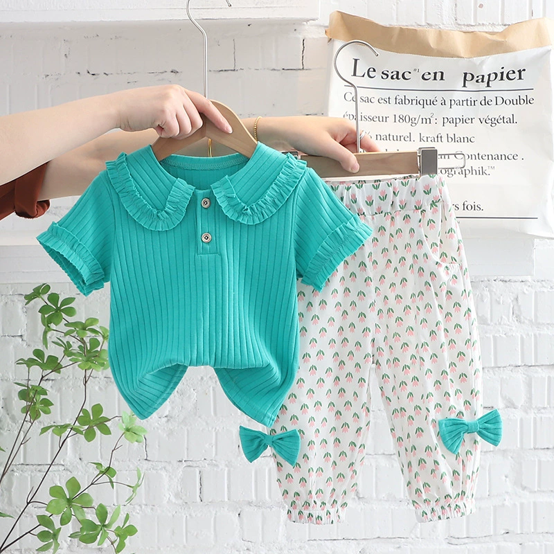 Детская летняя одежда, комплект для девочки, детская одежда, 5 лет, с коротким рукавом, интернет-знаменитость, стиль вестерн