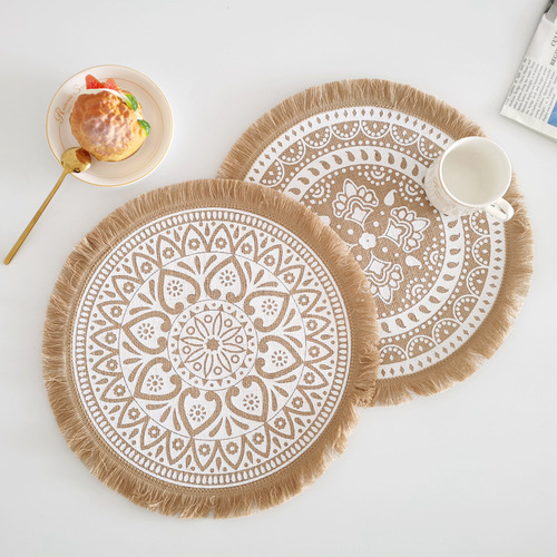 Nordic woven placemats, jute placemats, photography props, decorative mats, round tassel edge placemats, dining table mats, thermal insulation mats