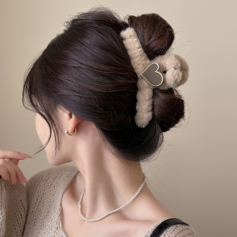 Clip de felpa para mujer, sensación de alto nivel, horquilla de pelo grande, mucho clip de tiburón, temperamento de otoño e invierno, horquilla, tocado