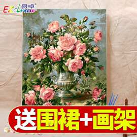 客厅填色数字手绘手工装饰挂画油画油彩彩画填充减压水彩diy画涂