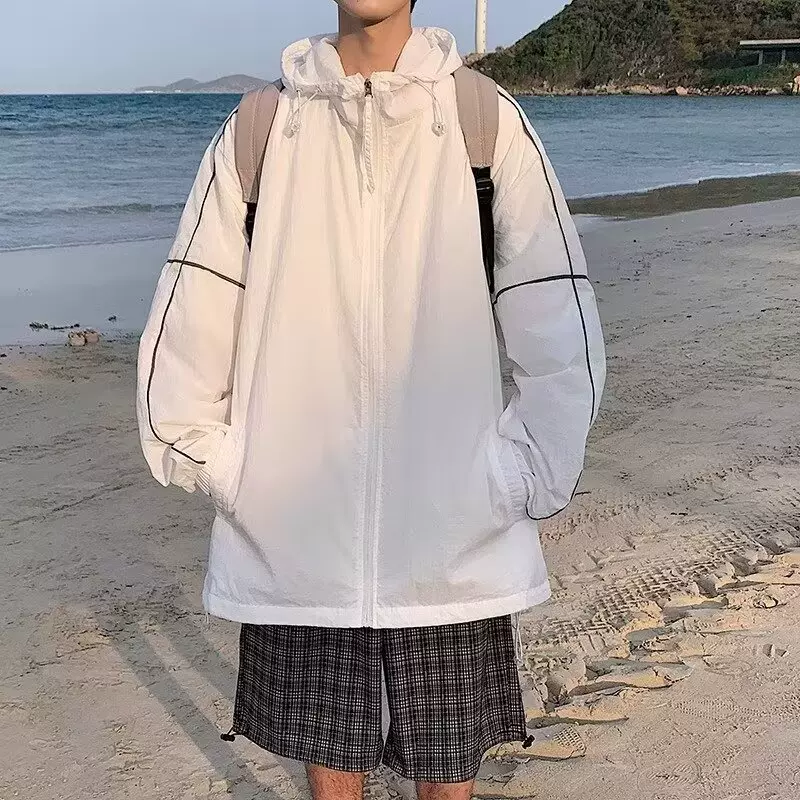 夏季薄款立领防晒衣夹克男日系复古宽松休闲百搭情侣户外运动外套