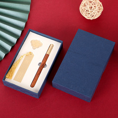 Chinese style brass hollow bookmark set antique style creative gift box lucky charm pen brass bookmark logo 