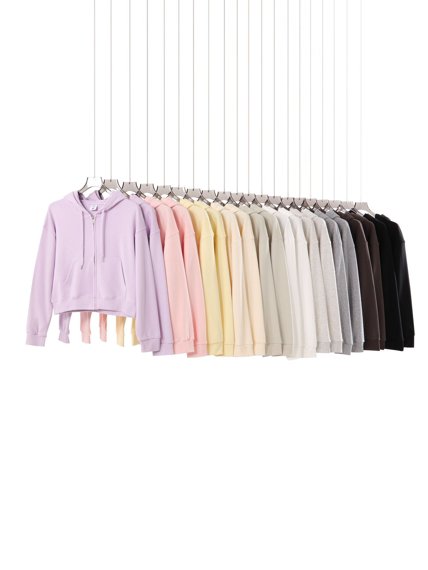 A principios de otoño pesado 330G gran lazo de cuello redondo ropa de mujer corta marca de moda de color sólido con cremallera sudadera con capuz al por mayor image 5