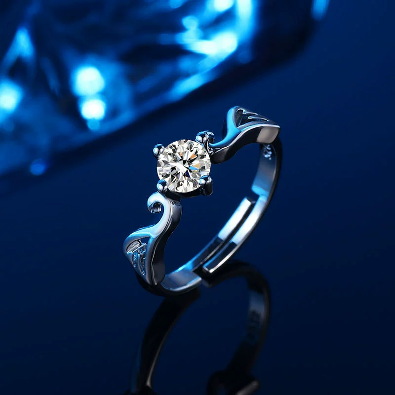 Ring silver‑tone with zirconia stone, adjustable opening, simple elegant gift