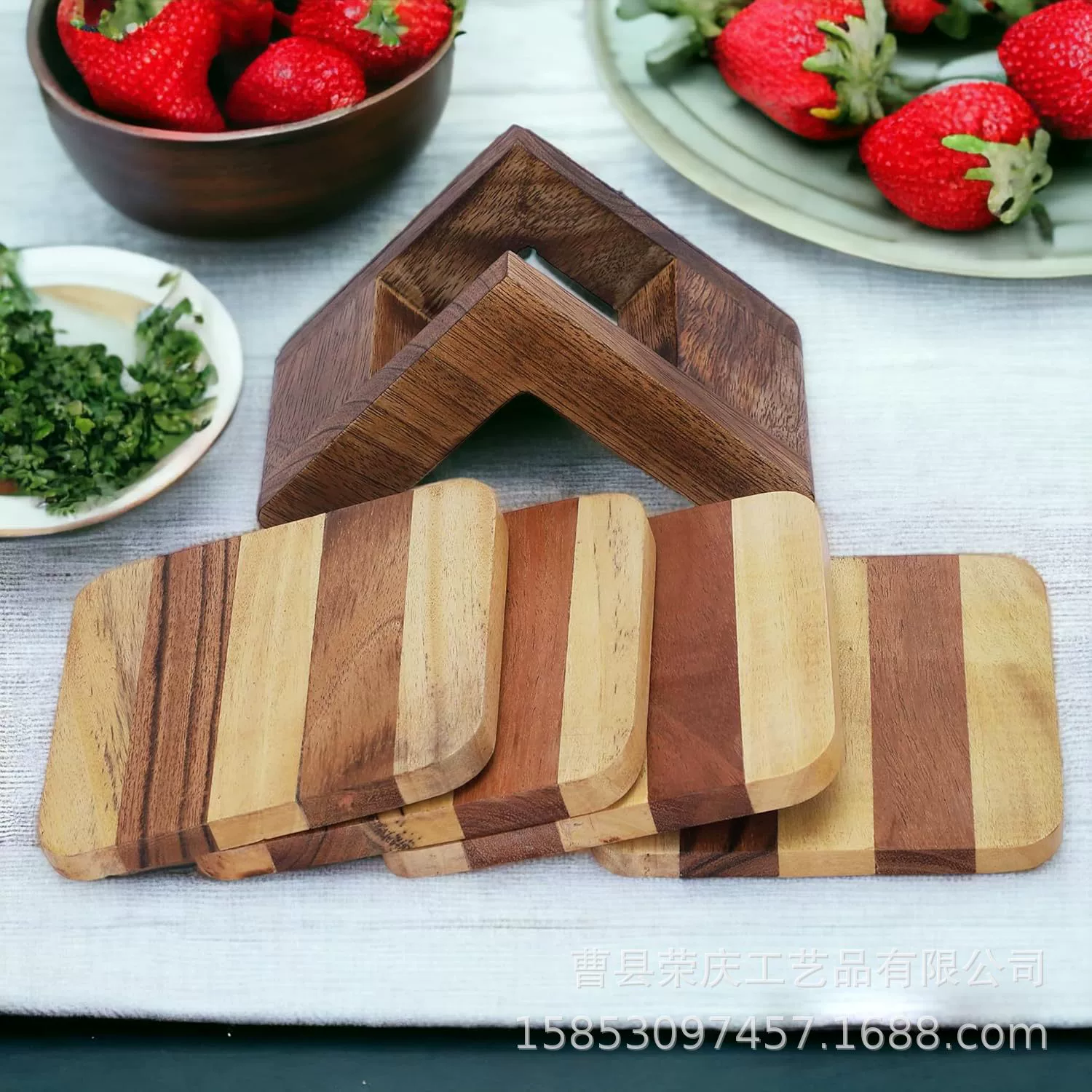 Набор подставок из дерева акации с держателем, журнальный столик, офисный бар, столешница, декоративные деревянные подставки для напитков, 4 шт.