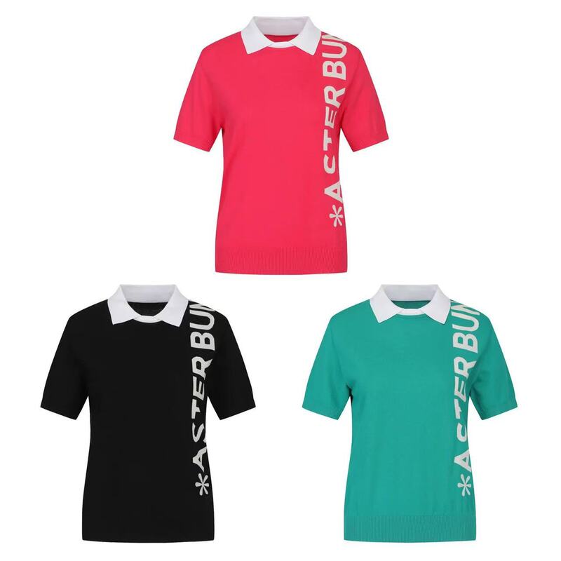 26 Women's Knitted Short Sleeve Trendy Brand Turn-Down Collar Sports Korean Golf New Letter High Elastic T-Shirt Luxury Sweater 26 Women's Knitted Short Sleeve Trendy Brand Turn-Down Collar Sports Korean Golf New Letter High Elastic T-Shirt Luxury Sweater