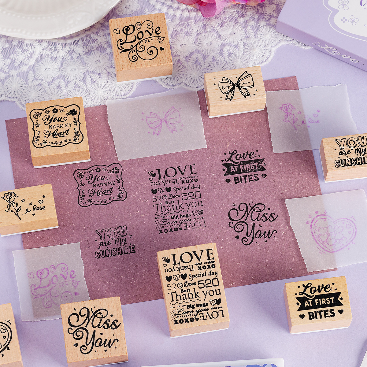 Día de San Valentín sello de madera caja diy diario de mano sello de madera transfronterizo sello de madera del día de San Valentín