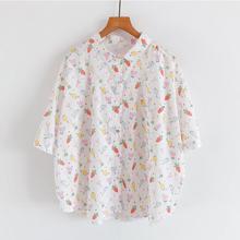 日系森女 小清新童趣印花宽松翻领短袖 衬衫女娃娃衫减龄女装