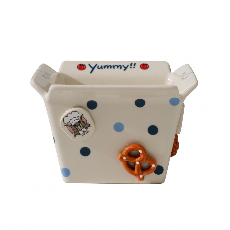 Gato y ratón tazón de cerámica doméstico nuevo tazón de ensalada de alto valor cuadrado dormitorio encantador regalo de papas fritas tazón de porcelana