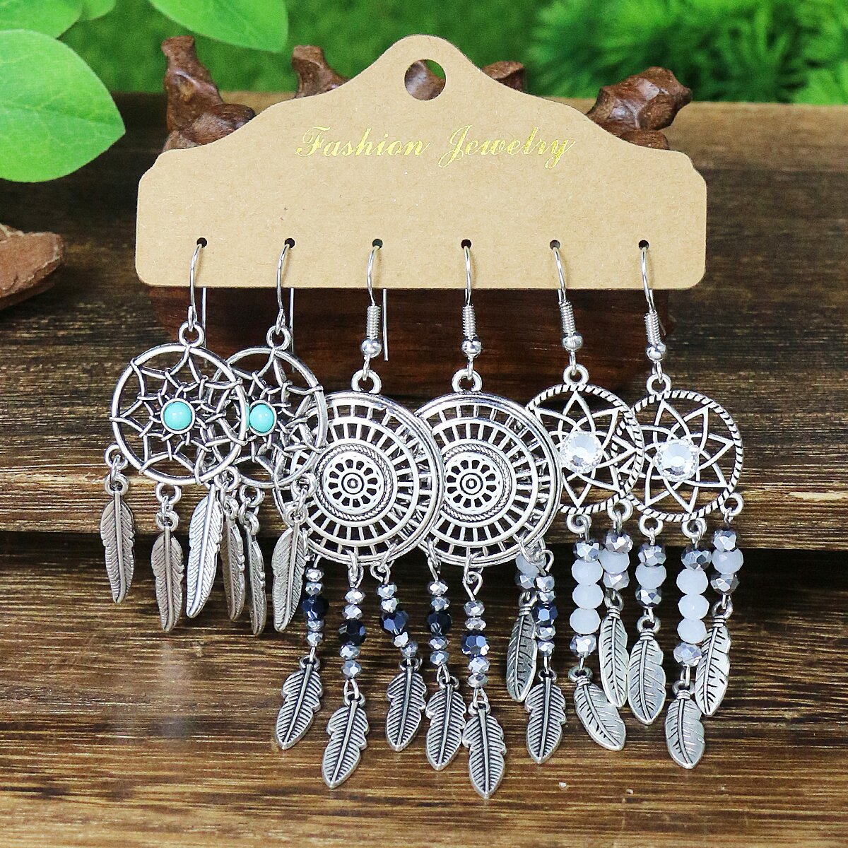 Water Droplets, Flower Pattern 1 Set Retro Bohemian Water Droplets Flower Patchwork Zinc Alloy Drop Earrings