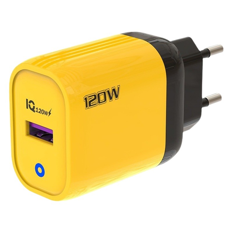 Cargador de protocolo completo USB único para teléfono móvil de 120W, cabezal de carga rápida estándar europeo y americano, puerto USB-A, adaptador para electrodomésticos pequeños