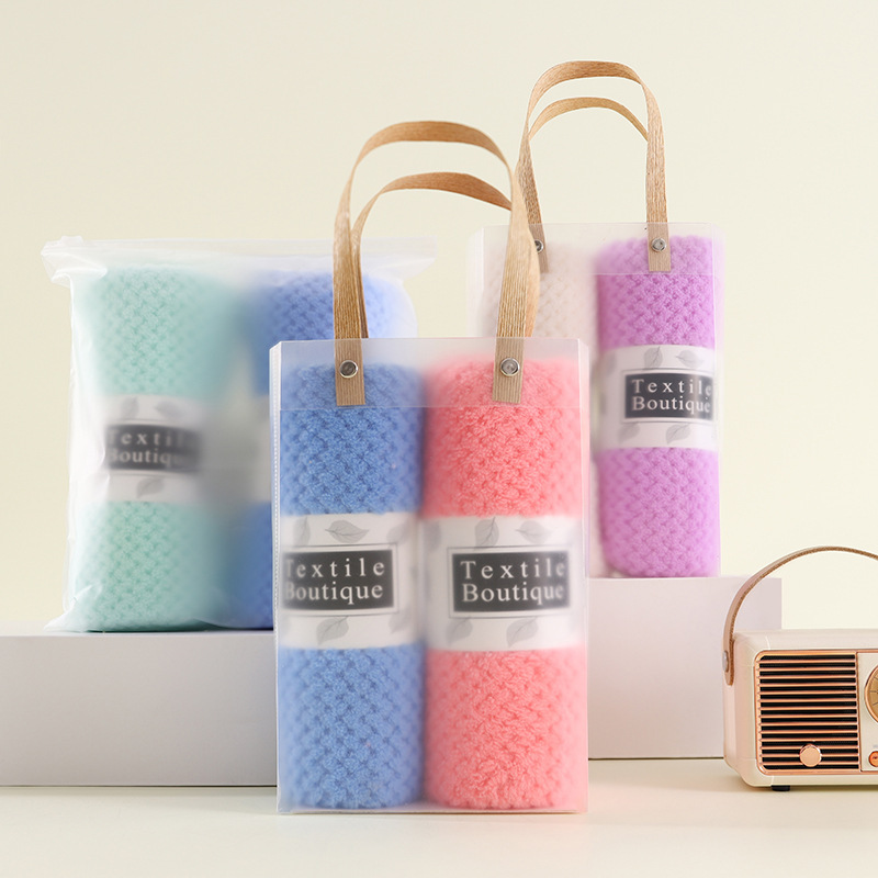 Hand gift towel suit coral velvet pineapple Plaid edge thickened household face wash handbag towel wholesale