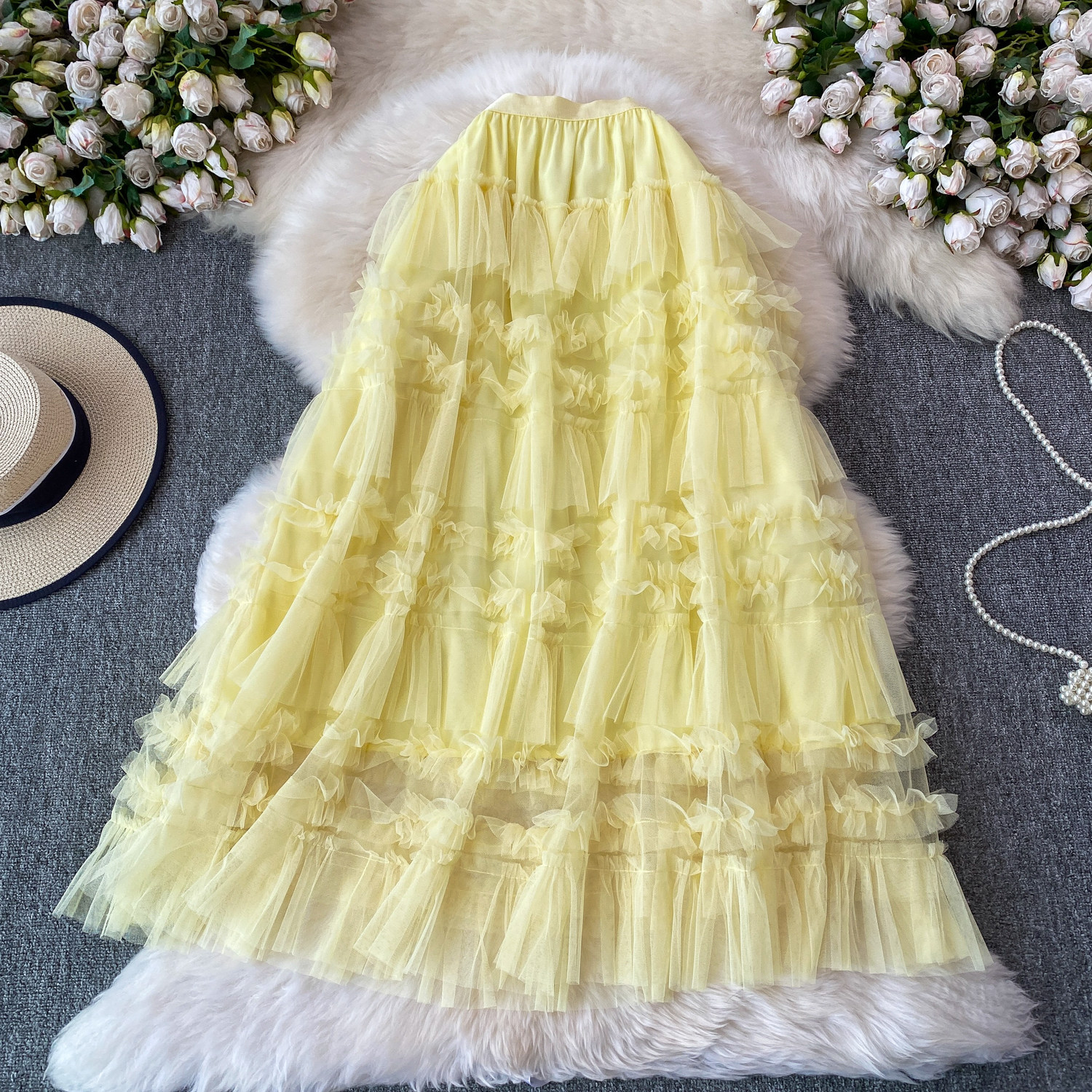 Ethereal Cake Skirt For Women Sweet Bow Mesh Puffy Ruffle Skirt Youthful And Gentle Style New_ecoleips.com
