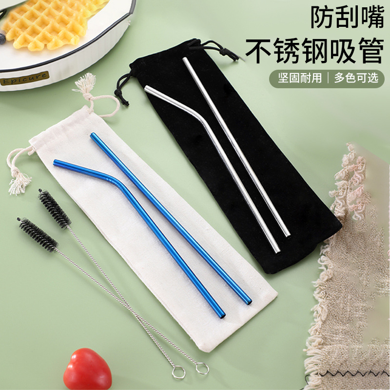 Traje de paja de acero inoxidable 304 especial transfronterizo de Amazon de color chapado en titanio tubo de bebida de metal café leche té paja