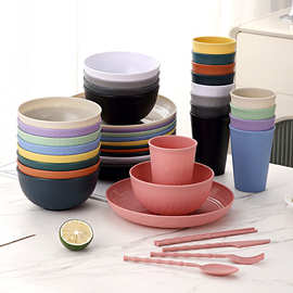 亚马逊石纹塑料pp家用餐碗盘杯子户外餐盘汤碗餐具套装跨境代发
