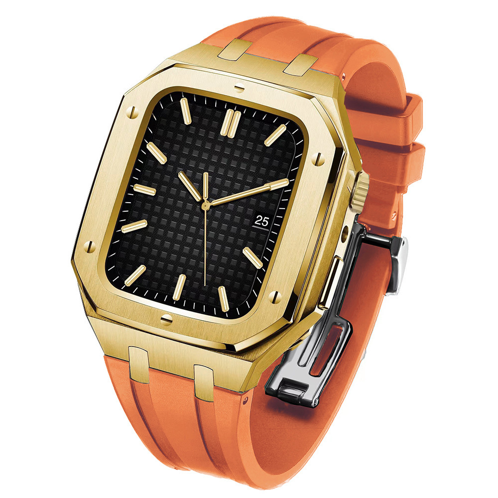 Adecuado para Apple Watch Correa iwatch78 botón de actualización de segunda generación carcasa de acero inoxidable cubierta protectora de caucho flúor