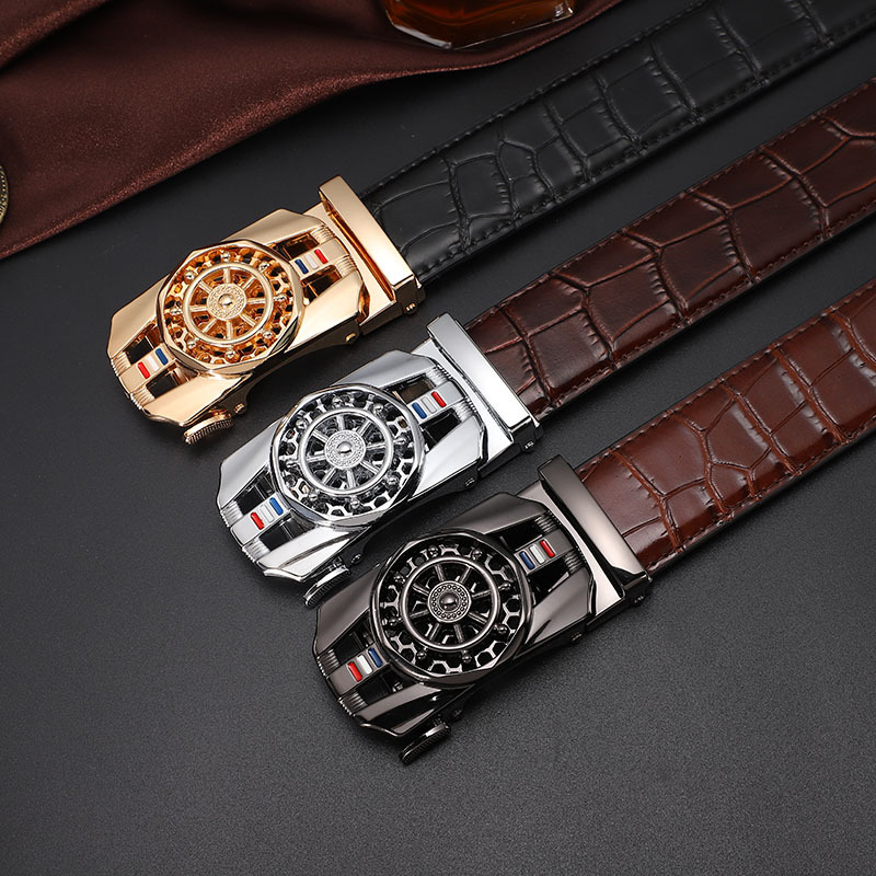 男士皮带真皮自动扣时来运转扣头头层牛皮鳄鱼纹现货批发加工订制|ru