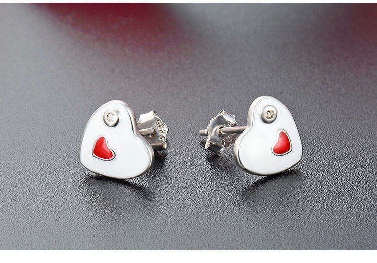 simple contrast color s925 silver zircon heartshaped oil drop accessories earringspicture3