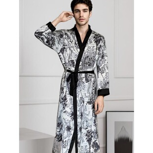 D 66889 Satin Silk Robe Men's Long Sleeve ��ʿ���z˯��