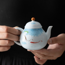 手绘荷花茶壶堆料陶瓷功夫茶具泡茶壶客厅家用小号女士单壶
