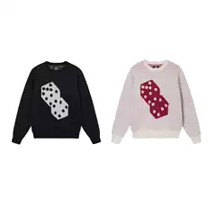 2025 Dice Print Trendy Brand Outfit Unisex Versatile Seahorse Hair Sieve Sweater Long Sleeve New Autumn Winter