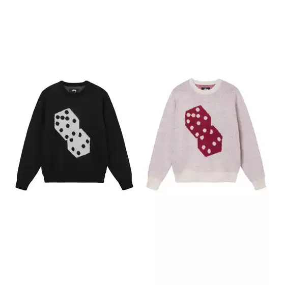 2025 Dice Print Trendy Brand Outfit Unisex Versatile Seahorse Hair Sieve Sweater Long Sleeve New Autumn Winter