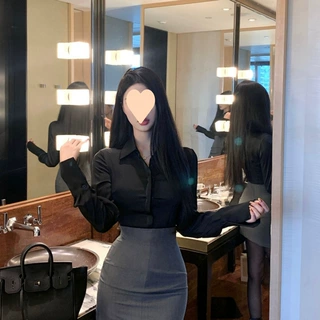 御姐风辣妹时尚套装女秋装气质长袖收腰衬衫包臀性感裙子两件套潮