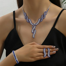 新款批发热销多颜色中国风设计闪亮细钻项链耳环手链新娘套装配饰