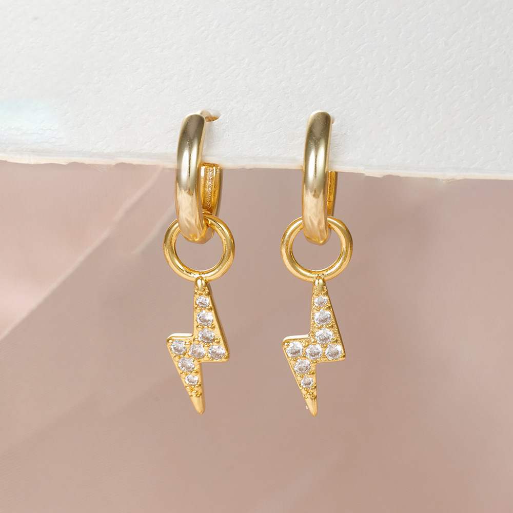 9g Weight Copper Ear Needle Material 18K Gold Plated Plating Material Zircon Inlay Material Charm Sleeper Hoop Earrings, Drop Earrings Classification 1 Pair Quantity Daily Occasion Copper Material Cross, Water Droplets, Lightning Pattern All Seasons Season Women's Gender Vintage Style Style 1 Pair Vintage Style Cross Water Droplets Lightning Copper Zircon 18K Gold Plated Drop Earrings 9
