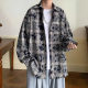 Pink Plaid Niche Long-Sleeved Shirt Men's Autumn Tie-Dye Embroidered Trendy Brand Shirt American Style High Street College Style Jacket