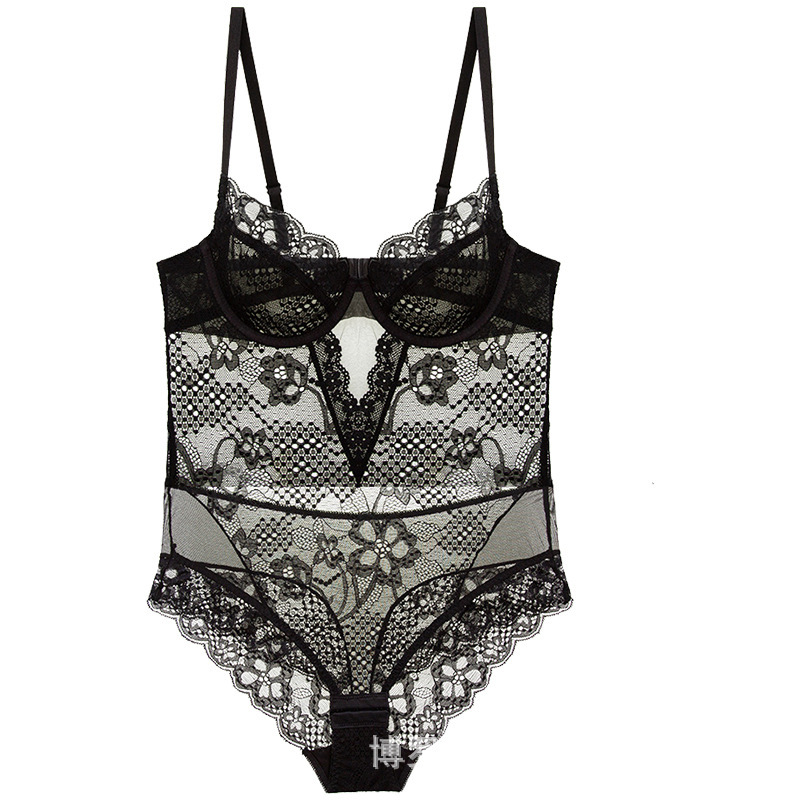 Ropa interior de una pieza sexy de encaje personalizada del fabricante, copa delgada de perspectiva sexy, bragas de corsé de una pieza de gran tamaño, sujetador