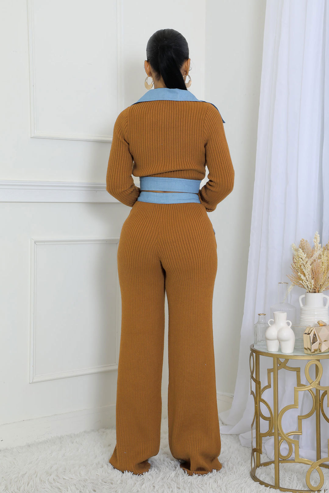 Abbigliamento donna sexy monopetto slim retro polo slim maglia pantaloni maglione due set_voghion.com