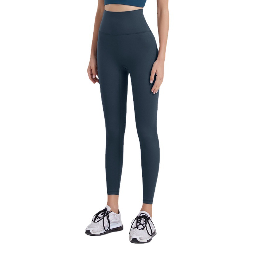 2024 nueva línea no vergonzosa deportes yoga Pantalones mujer desnuda doble cara cepillado cintura alta cadera levantamiento fitness polainas