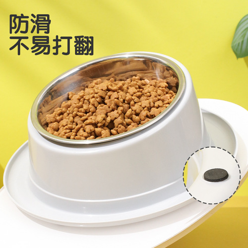 Tilted hat-shaped cat bowl wholesale ins style stainless steel neck protector anti-tip plastic feeding bowl water bowl cat basin